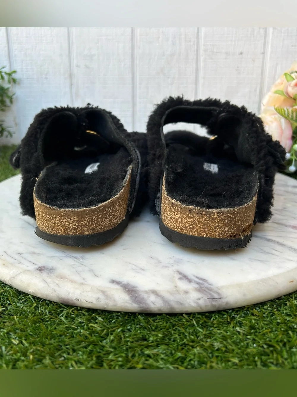 Birkenstock Arizona Big Buckle Sandal Teddy Black size 40 US 9-9.5 preowned